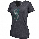 Women's Seattle Mariners Fanatics Branded Primary Distressed Team Tri Blend V Neck T-Shirt Heathered Navy FengYun,baseball caps,new era cap wholesale,wholesale hats